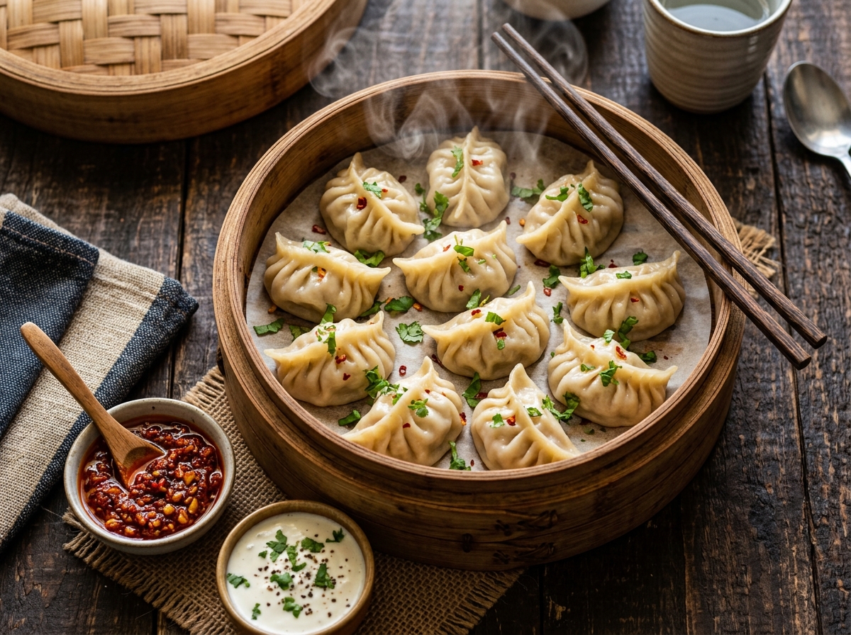 Steamed Himalayan Artisanal Momos with Dips